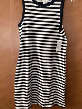 DNKY Women’s Striped Sleeveless Dress Navy and Ivory Sz Small NWT